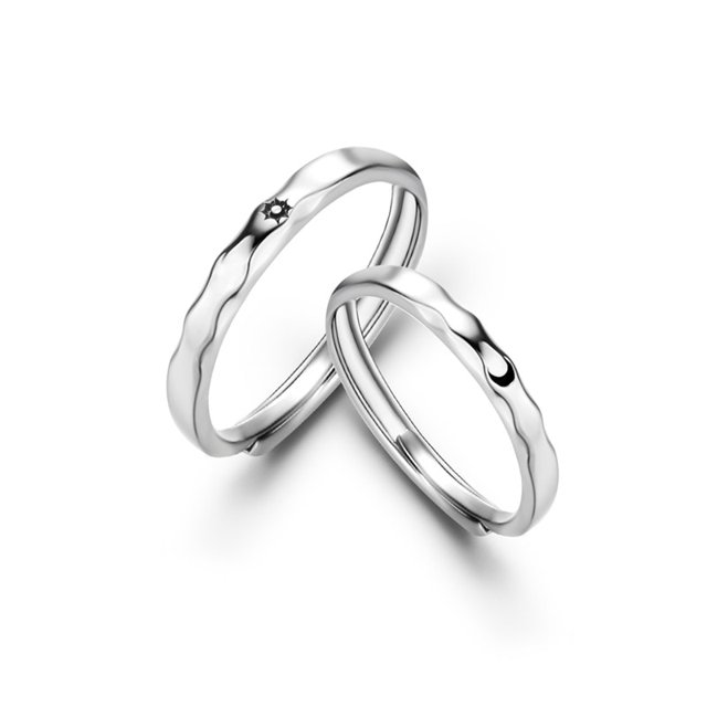 2 uds amor corazón electrocardiograma pareja anillos abiertos para Mujeres Hombres amante negro plata Color compromiso boda San Valentín regalo Tan Jianjun unisex