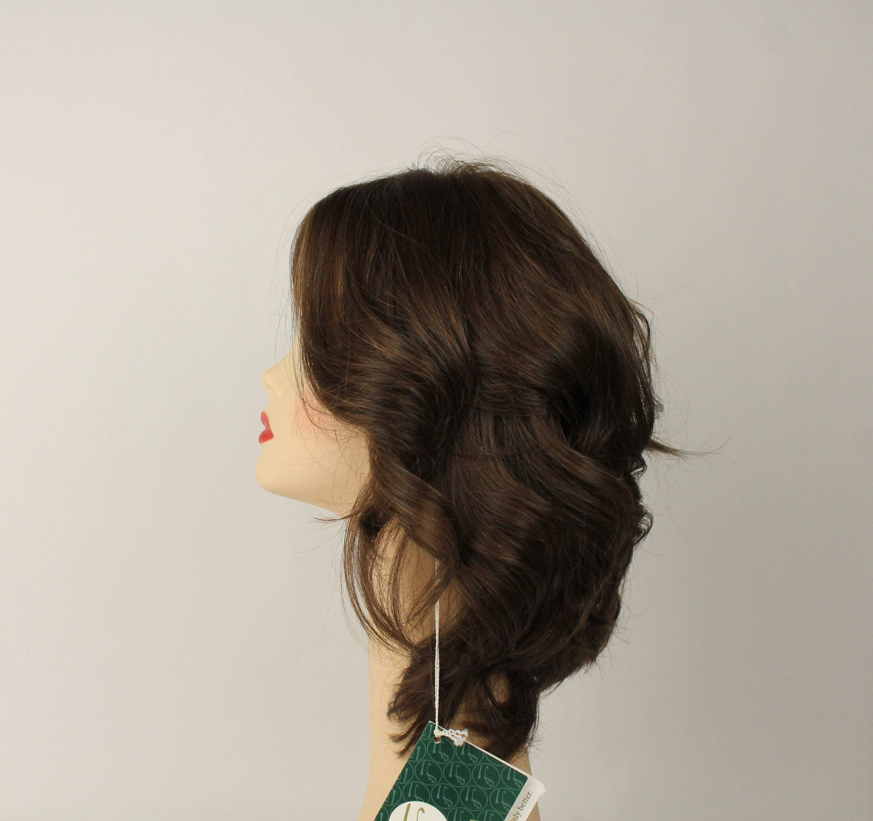 European Human Hair Freeda Wig Shlomit Medium Brown With Highlights Skin Top Size L