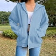thumbnail image 2 of Women Winter Warm Casual Hooded Solid Color Long Sleeve Hooded Solid Sweatshirt Coat with Pockets, 2 of 7
