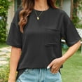 thumbnail image 4 of ameIAEA Summer Short Sleeve T-Shirts for Women Round Neck Solid Color Basic Tees Casual Tops with Pocket, 4 of 7