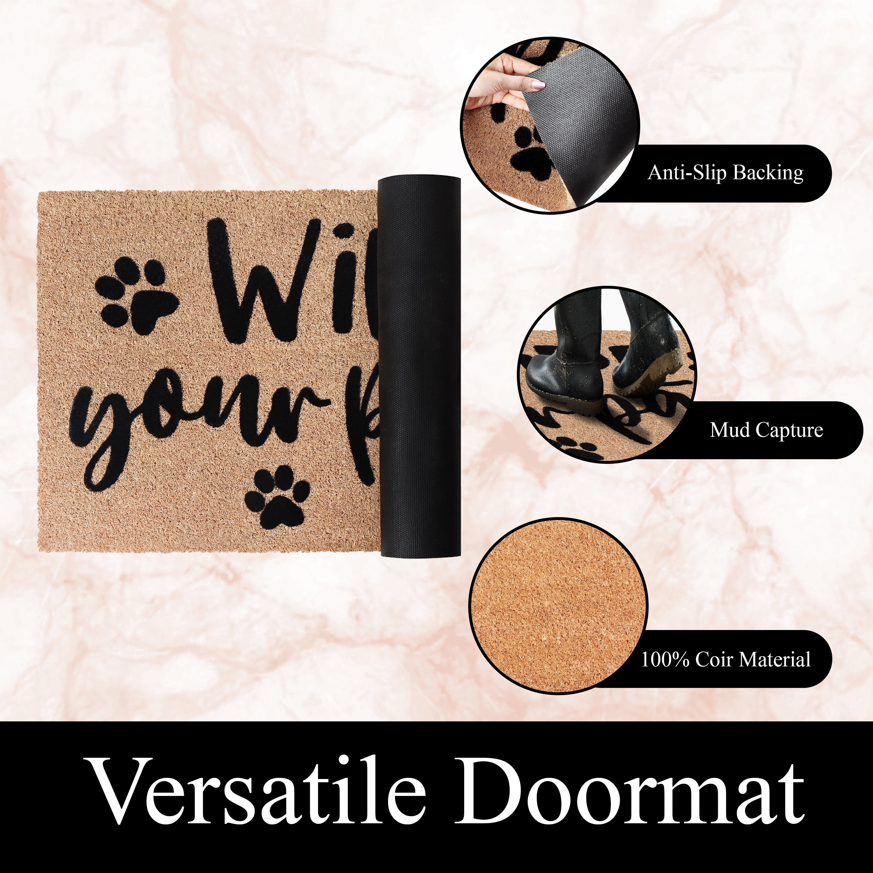 A1HC Natural Coir Flocked Doormat - Durable Non-Slip Welcome Mat, 18"x30", Ideal for Outdoor Entryways, Wipe Your Paws