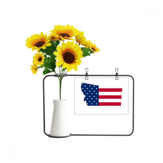 Montana USA mapa estrellas rayas bandera forma Tarjeta de bendición de jarrón de girasol artificial