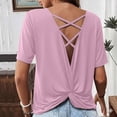 thumbnail image 6 of Hilenly Backless Yoga Tops for Womens Criss Cross Open Back T Shirts Short Sleeve Athletic Shirt Summer Workout Tee, 6 of 6