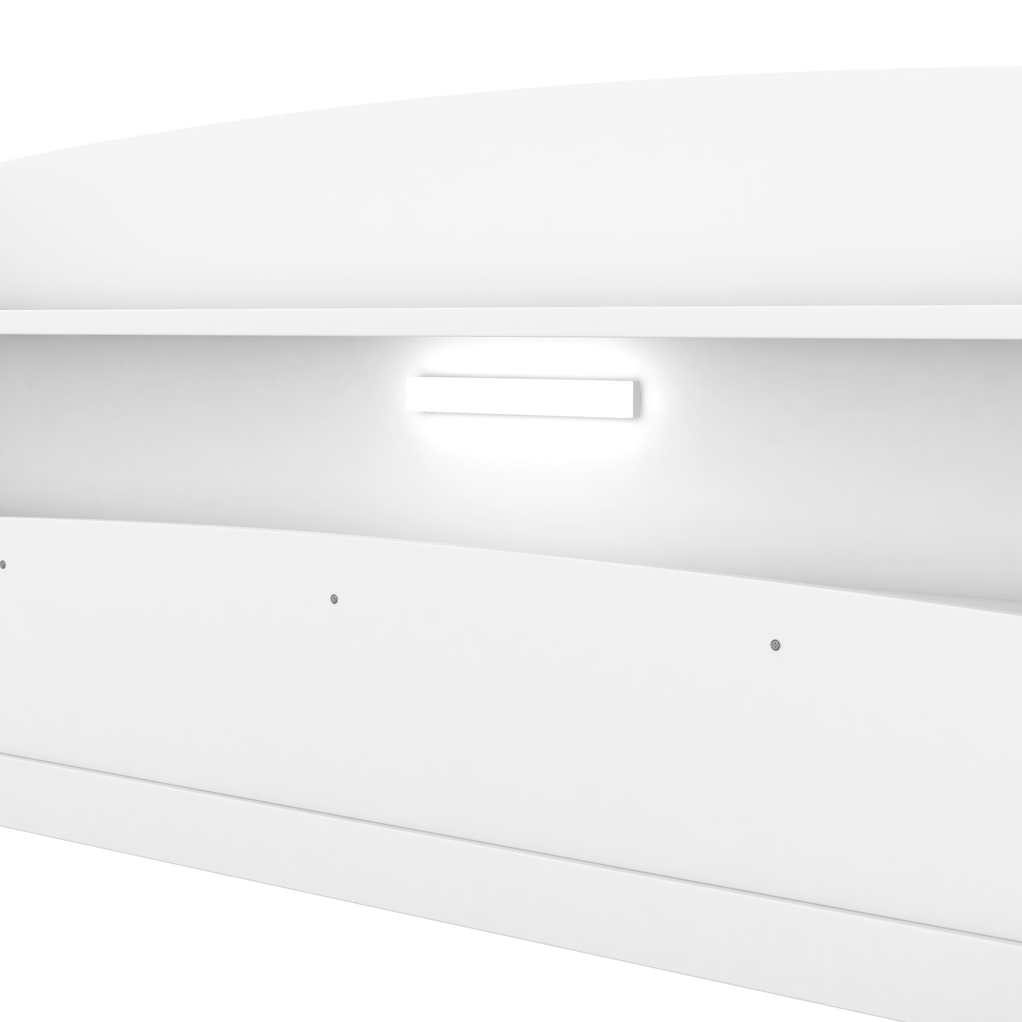 Euroco Wood Full Size Platform Bed with Storage Headboard and LED Light, White