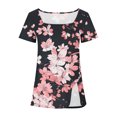 thumbnail image 3 of iHengLiXing Boat Neck Off Shoulder Tops for Women Women's Short Sleeved Printed Neck Button Open Hem T-shirt Top Multicolor S, 3 of 4