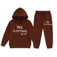 thumbnail image 3 of SUXIAN Children Boys and Girls Long Sleeve Letter Printed Lightweight Hoodie Sweatshirts and Long Pants Set Outfit Cozy Outfits Sweatsuits Sets Brown 160, 3 of 7