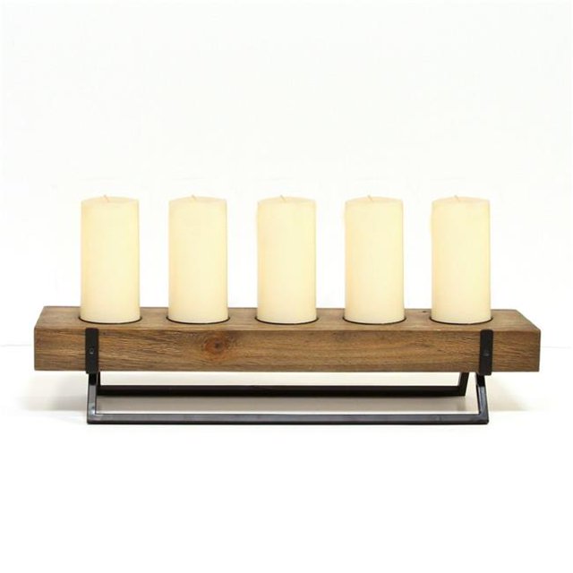 Stratton Home Decor S19348 Rustic 5 Candle Holder Centerpiece, Natural Wood & Black