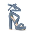 thumbnail image 1 of BLISSFUL STEP Women's Lace Up Platform Block Heel Sandals Haze Blue (Size 7), 1 of 7