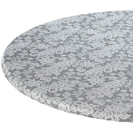 

Lovely Lace Elasticized Table Cover 100% Polyester Floral Print Home Décor - Gray Measures 45 - 56 dia. Round By Chef s Pride