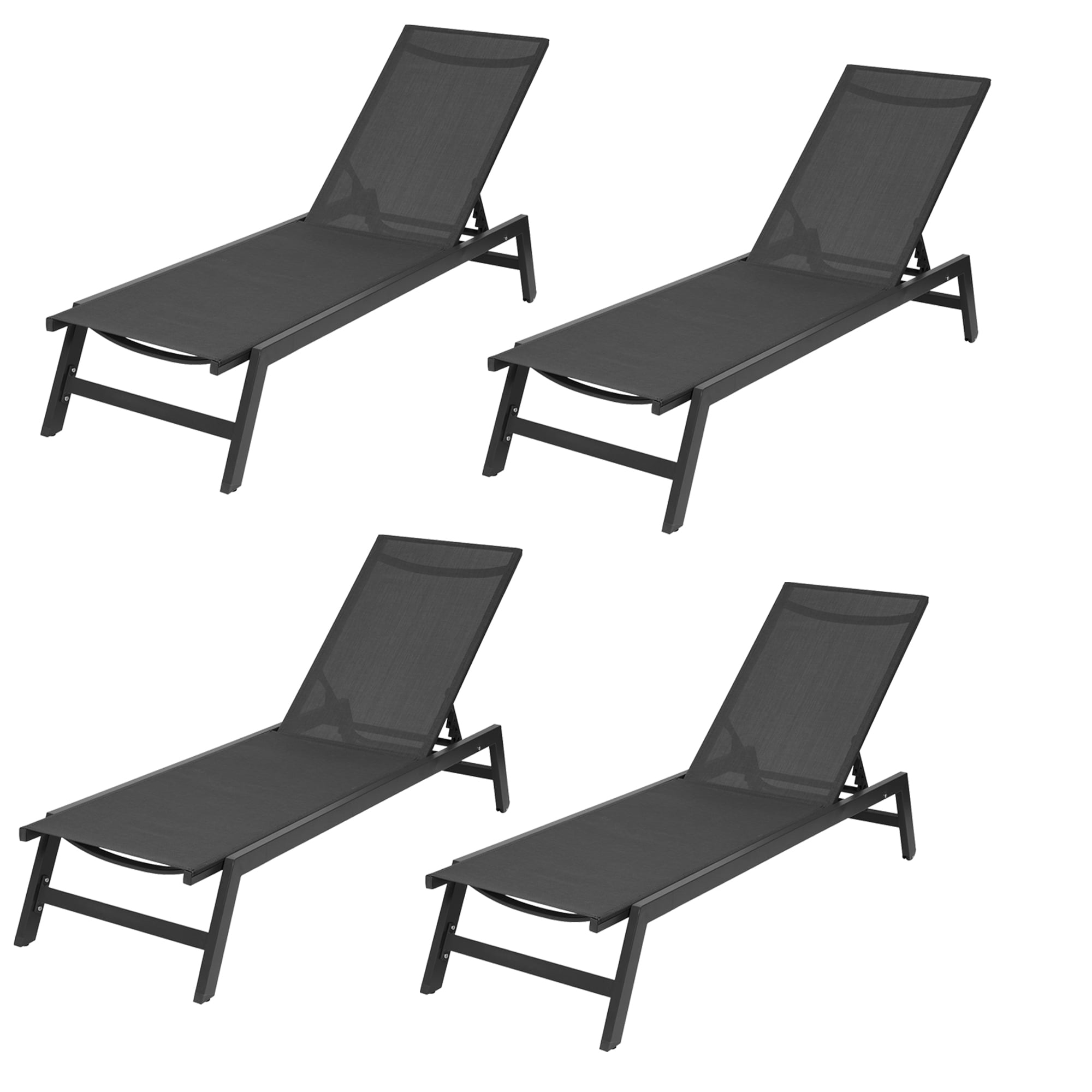 Lykos Outdoor 4Pcs Set Chaise Lounge Chairs,FivePosition Adjustable