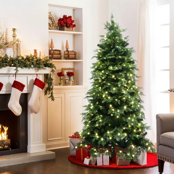 LuxenHome 6Ft Pre-Lit Green Artificial Full Christmas Tree with Metal Stand