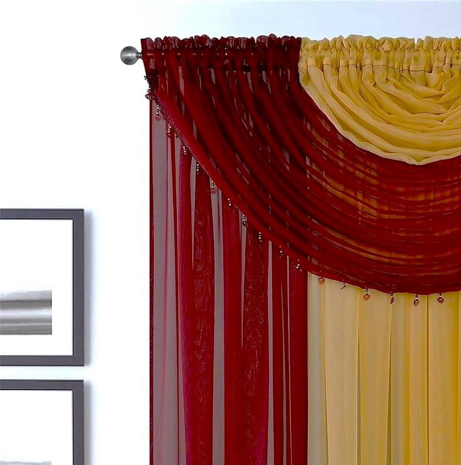 Plume D' Home Two-Tone curtains with attached valances and tiebacks Lorena (Burgundy & Gold)