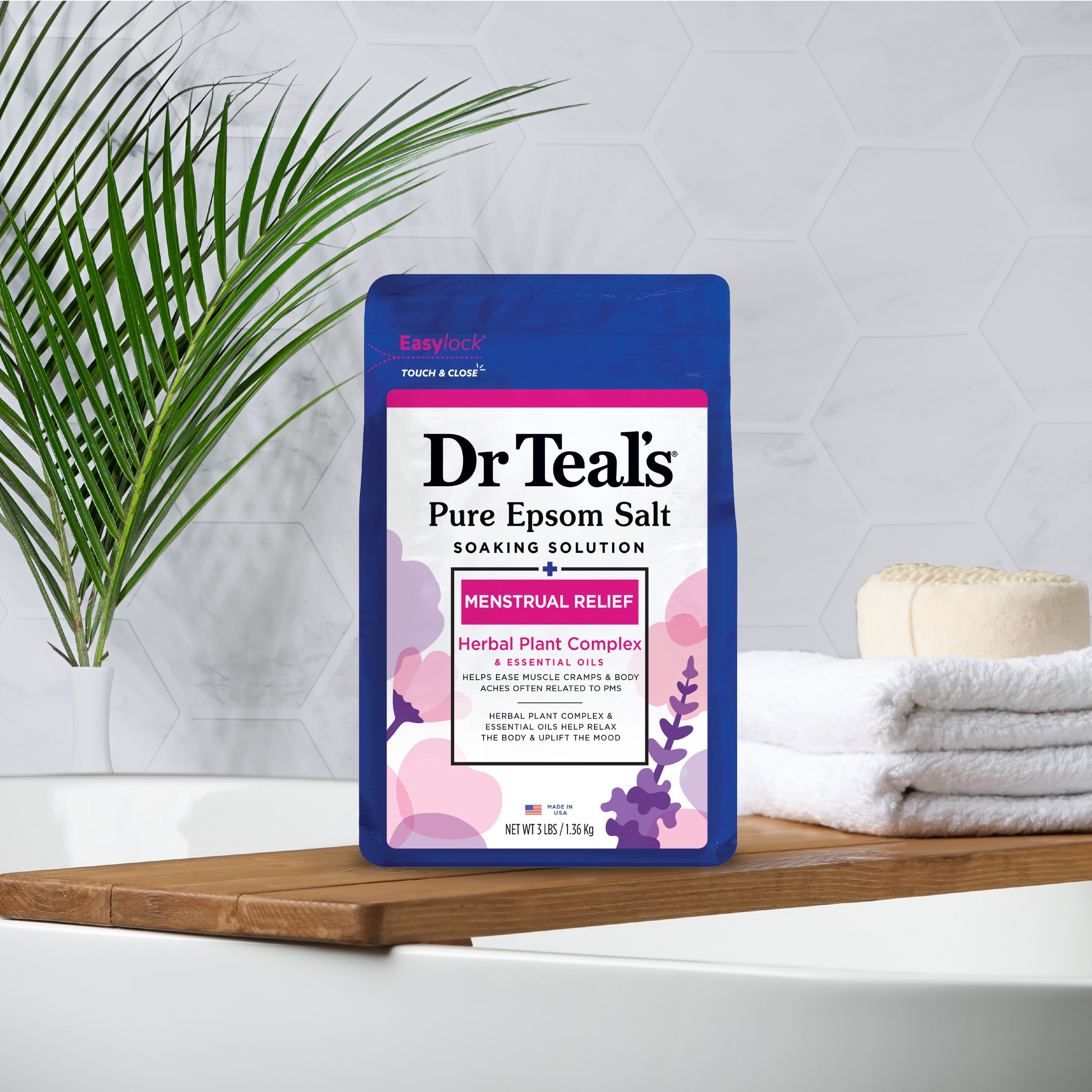 Dr Teal's Pure Epsom Salt Menstral Relief Soaking Solution, 3 lbs
