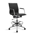 thumbnail image 6 of 2xhome Modern Drafting Chair | Upholstered PU Leather Ribbed Mid Back with Adjustable Base & Leg Rest | Tilt Lock, Swivel | Computer Armchair for Home, Conference, Meetings (Black), Set of 1, 1 piece, 6 of 13