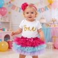 thumbnail image 2 of JAJAHO Birthday Girl Outfit Toddler Baby Girls Clothes Short Sleeve Romper Bodysuits With Tutu Skirts Headband Cute Celebration 3 Piece Stylish Outfit, 2 of 5