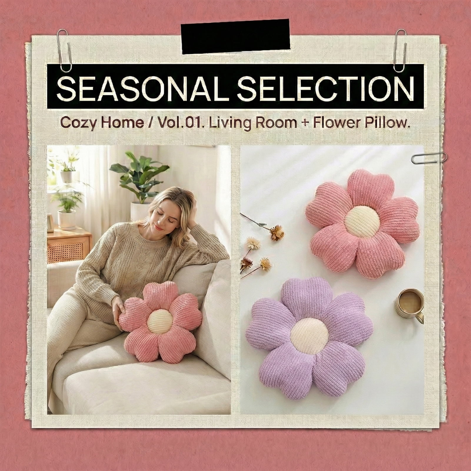 HonorHut 2 Pack Flower Shaped Throw Pillows Five Petal Flower Seating Cushions Cute Daisy Shaped Floor Cushion for Chair Couch & Room Decor Pink and Purple