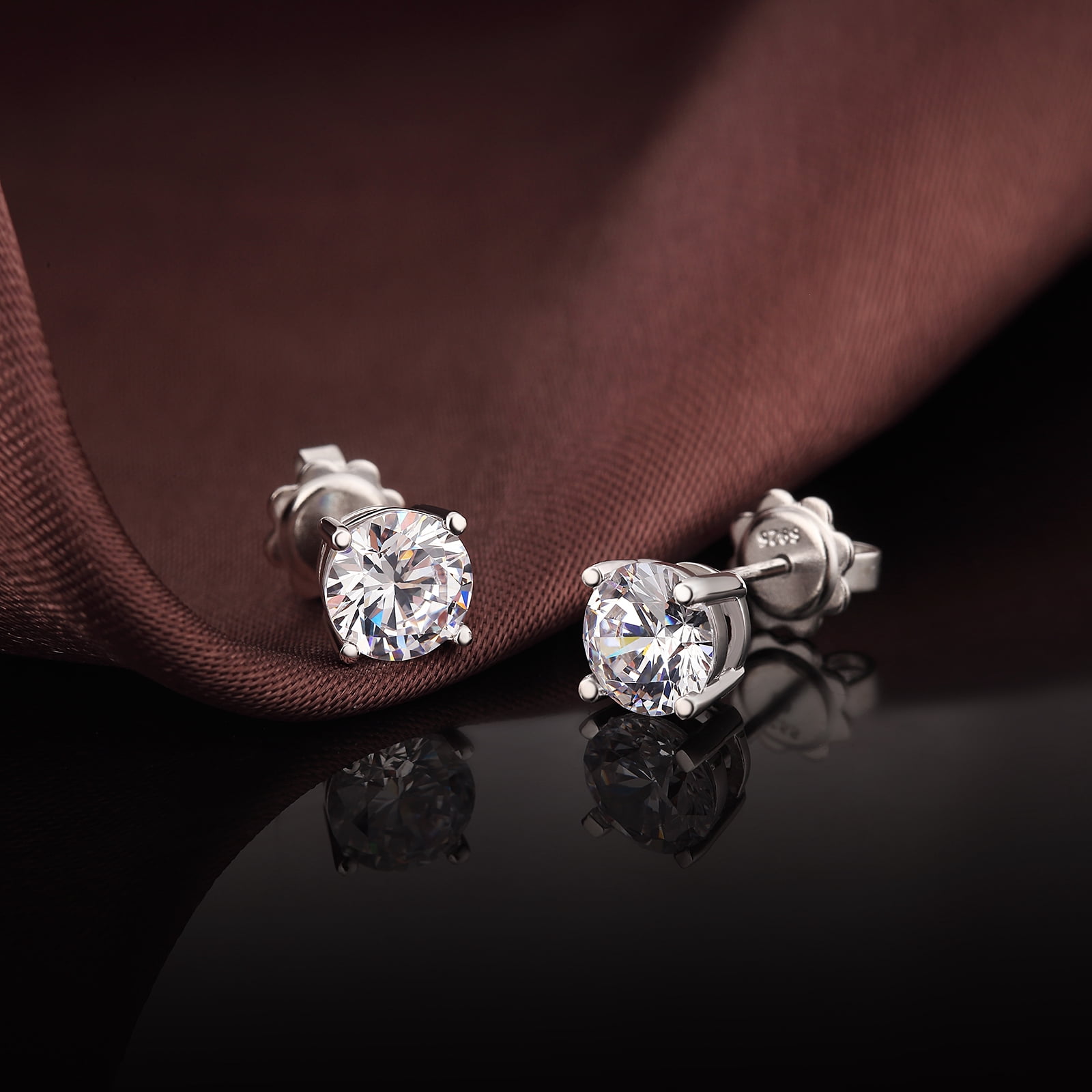 Jiamiaoi 18k White Gold Plated 925 Sterling Silver Sparkly Cubic Zirconia Stud Earrings Sets 4mm-8mm Circle Diamond Earrings Gold Square Stud Earrings Hypoallergenic