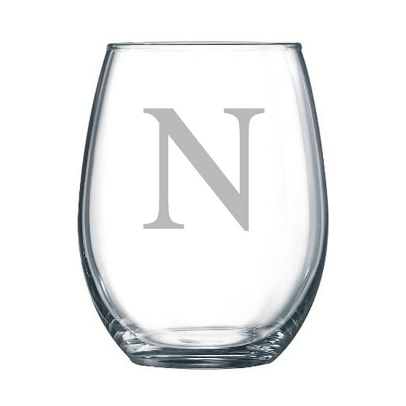 4-pc Classic Initial Engraved 15 oz Stemless Wine Glass, Letter N