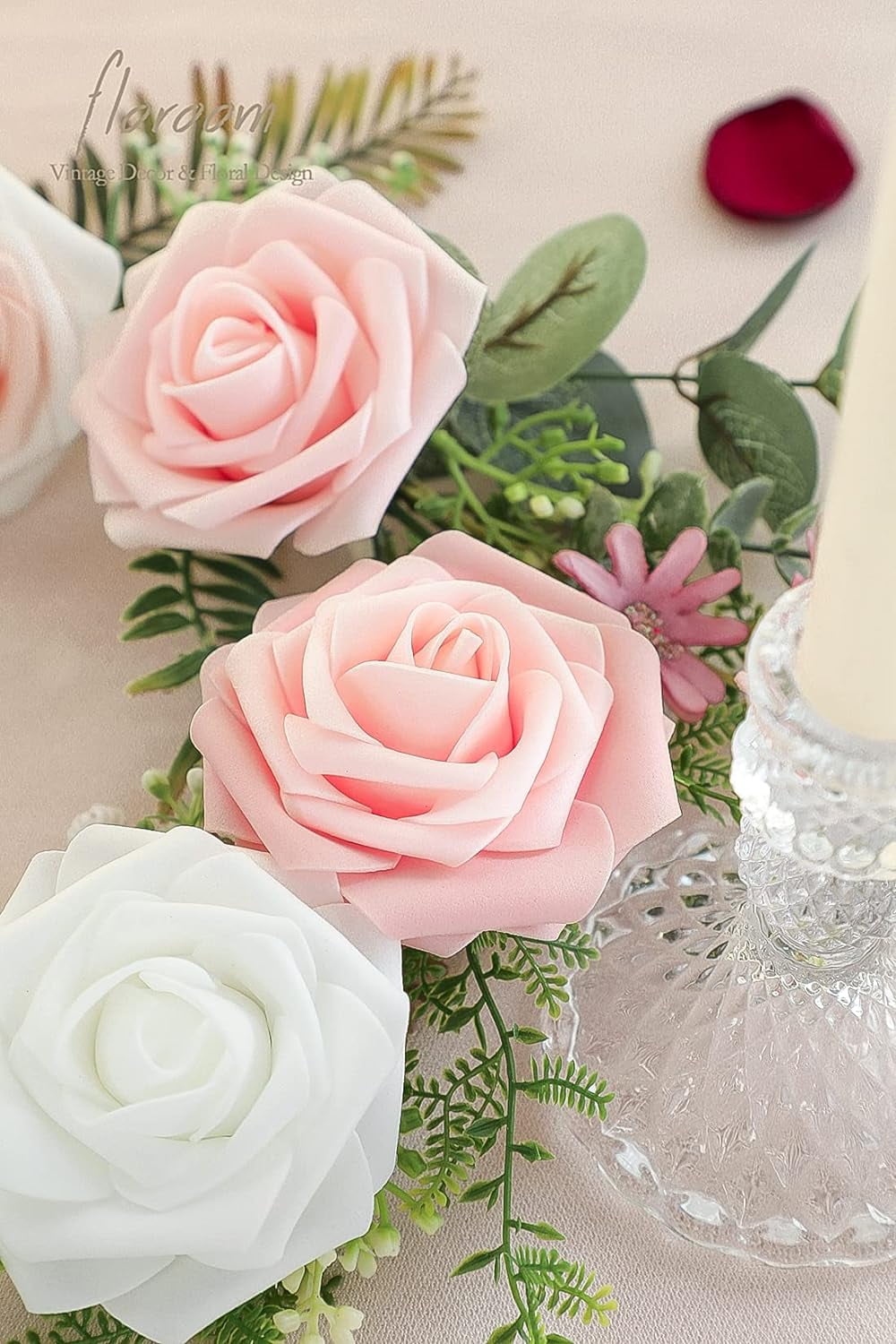 Artificial Flowers 25pcs Real Looking Emerald Green Ombre Colors Foam Fake Roses with Stems for DIY Wedding Bouquets Bridal Shower Centerpieces Sage Green Floral Arrangements Tables Decoration