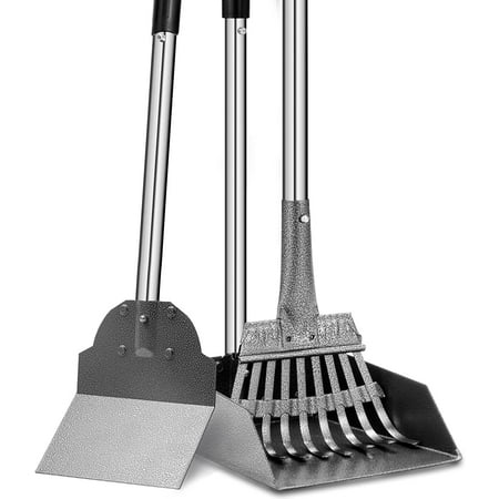 CJYMMFAN Dog Pooper Scooper, Tray, Rake and Spade 3 Pack Poop Scooper Adjustable Long Handle Metal with Bin for Pet Waste Removal, No Bending Clean Up Dog Pooper Scooper for Large and Small Dogs