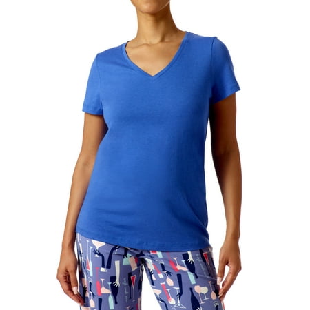 Hue Solid Short Sleeve V-Neck Sleep T-Shirt Dazzling Blue M