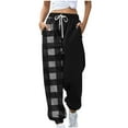 thumbnail image 2 of COSFO Plaid Sweat Pants for Womens Black Joggers Elastic Waist Casual Taper Pants Drawstring Adjustable Width Loose Pants, 2 of 5