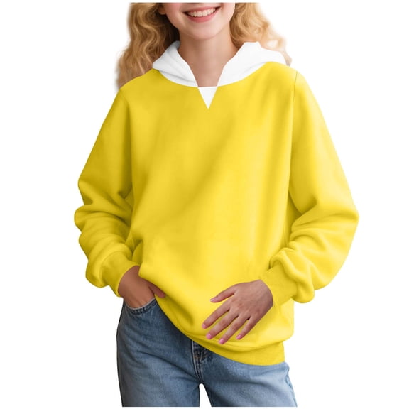 xaoyunyn Pullover for Girls Casual Loose Long Sleeve Spring Fall Color Block Hooded Sweatshirts 2-15 Years