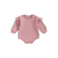 thumbnail image 2 of Baby Sweatshirt Romper 3 6 12 18M Ruffle Long Sleeve Round Neck Solid Color Bodysuit Infant Fall Outfit, 2 of 10