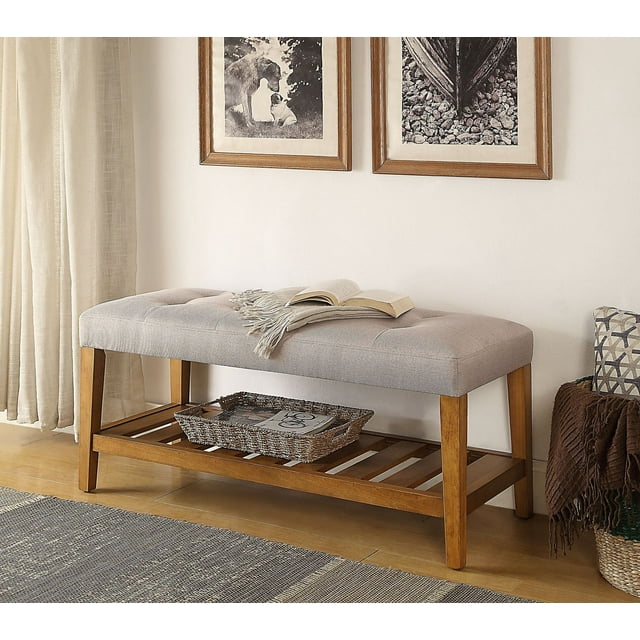 ACME Charla Bench in Light Gray & Oak