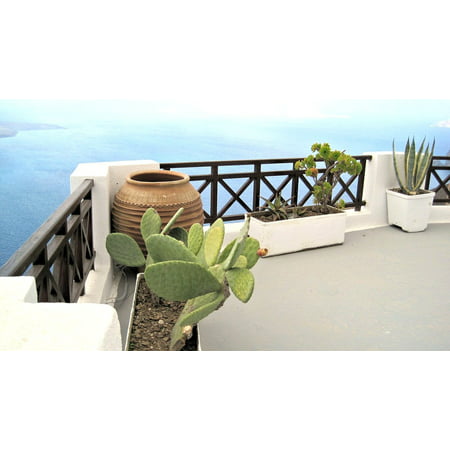 Canvas Print Plants Greece Architecture Travel Santorini Balcony Stretched Canvas 10 x