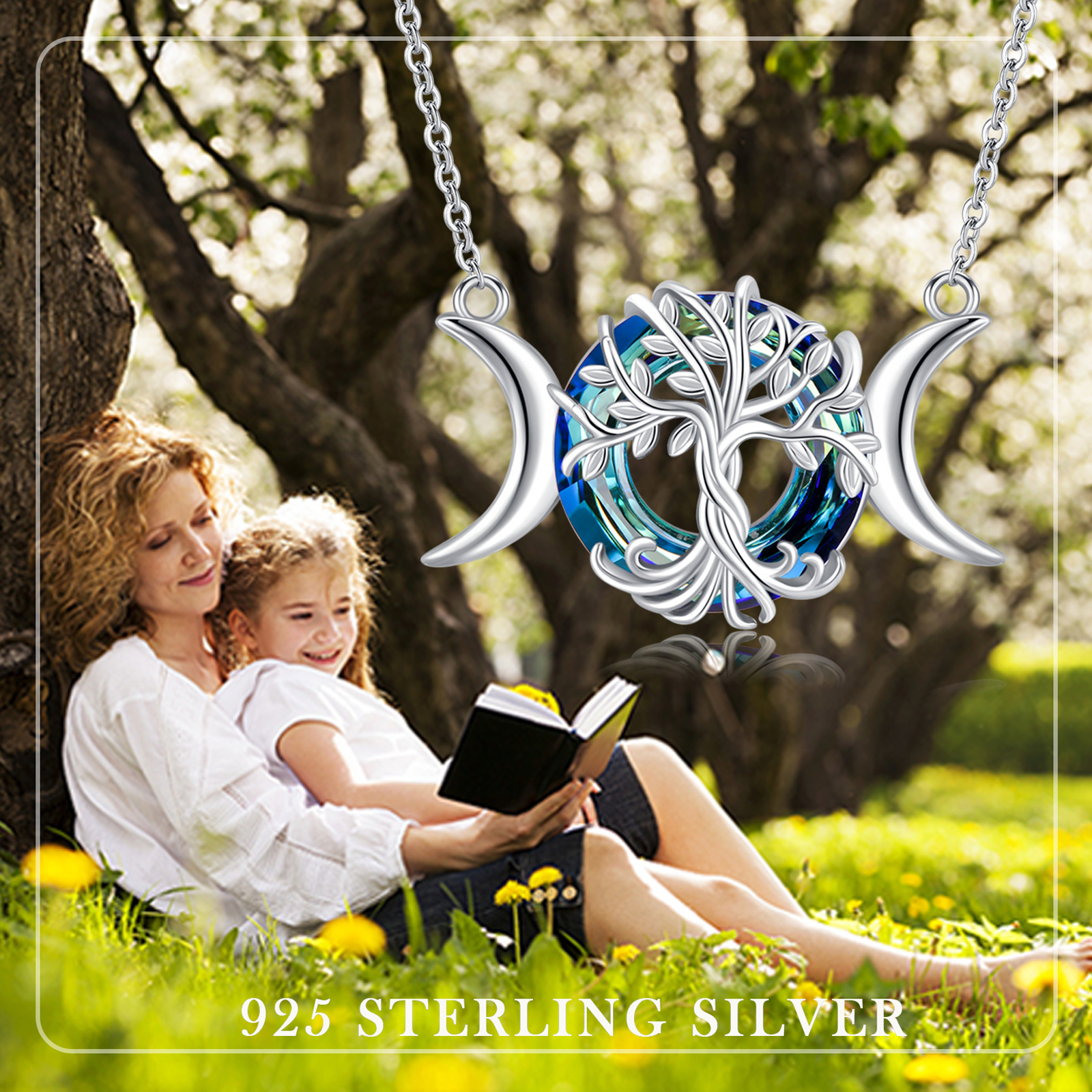 Coachuhhar Triple Moon Goddess Necklace 925 Sterling Silver Tree of Life Pendant Necklace Pagan Wiccan Jewelry Gift for Women
