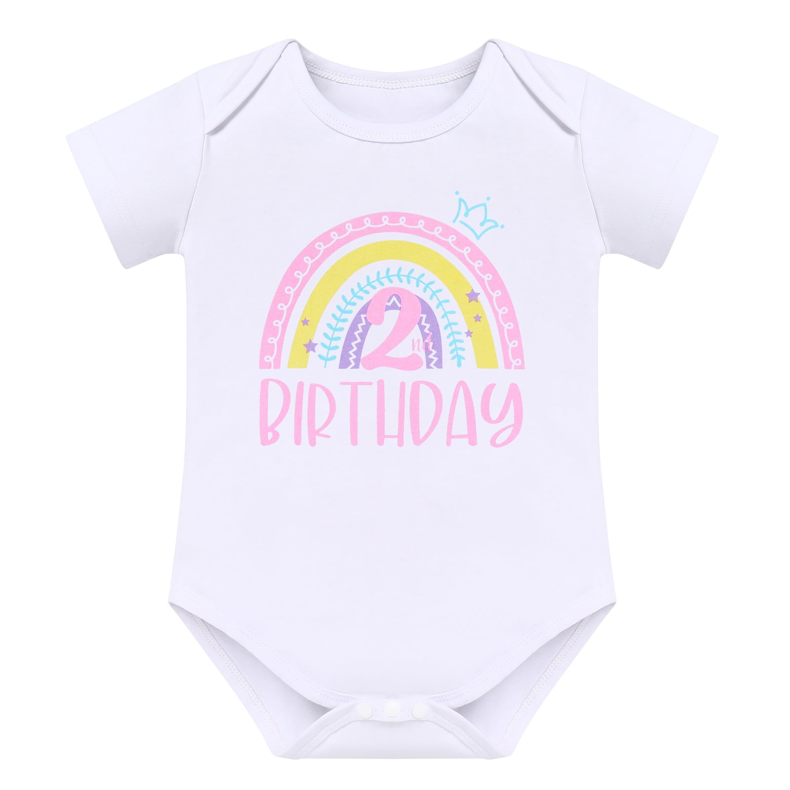 FYMNSI Baby Girls Birthday Outfit Cake Smash Outfit Romper Ruffle Tulle Tutu Skirt with Headband Clothes Set 2T 2nd Rainbow Queens