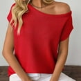 thumbnail image 3 of Fesfesfes Women's Fashion Tops Casual Fall Spring Solid Color off Shoulder Short Sleeve Pullover Knit Sweater Comfy Daily Wearing Clothes(Red,XL), 3 of 6