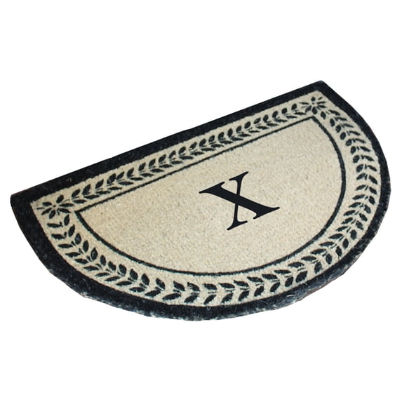 First Impression Half Round Leaf Border Monogrammed Outdoor Door Mat