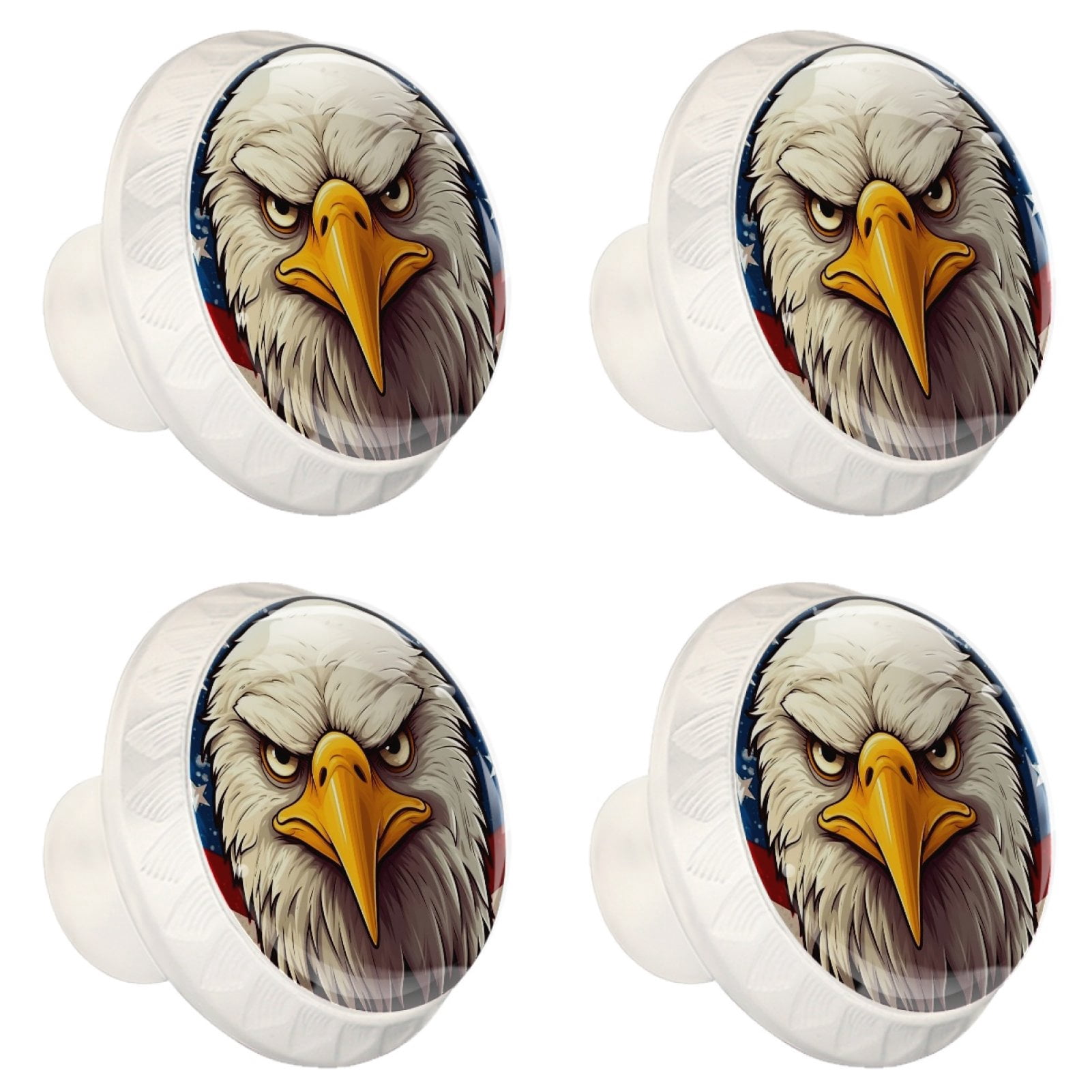 4 Pcs Eagle and American Flag Knobs for Kitchen Cabinet Cupboard Dresser Bookcase Drawer Pulls Handles Round Home Decor