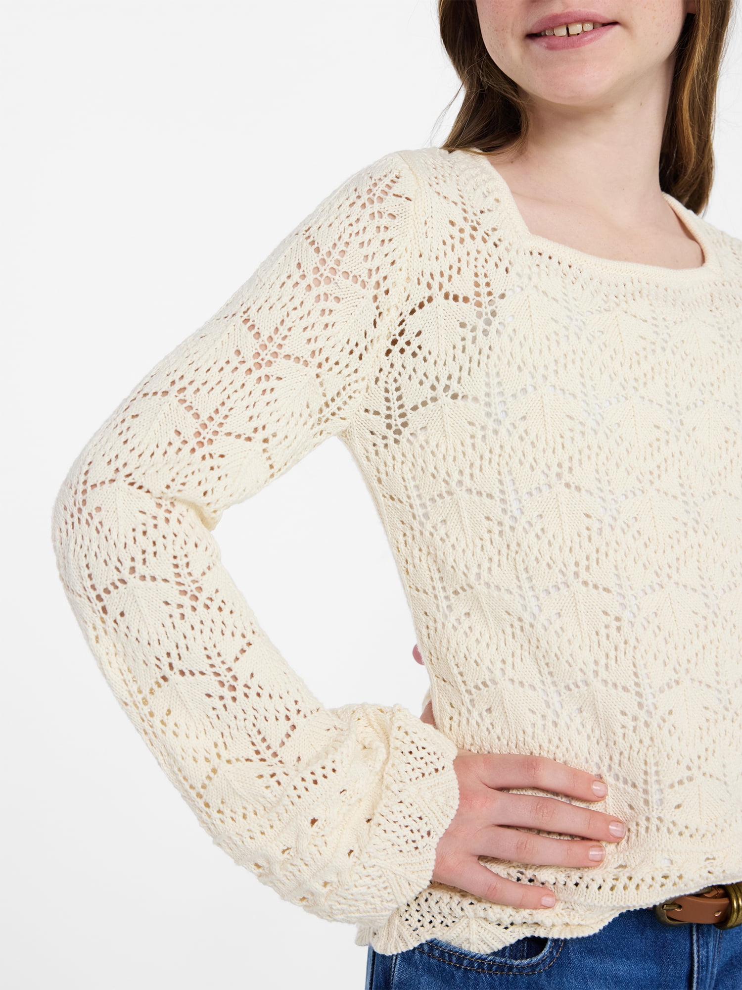 Weekend Academy Girls Crochet Top with Long Sleeves, Sizes 4-18