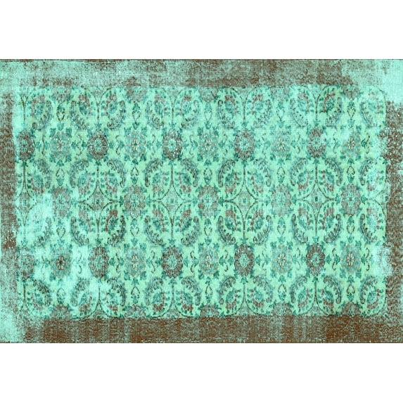 Ahgly Company Machine Washable Indoor Rectangle Abstract Turquoise Blue Contemporary Area Rugs, 3' x 5'