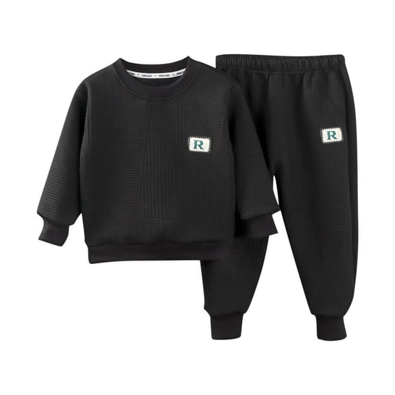 Owordtank Toddler Kids Boys Girls 2-Piece Outfits Fleece Rib-Knit Sweatshirt Jogger Set Solid Soft Sweater Sweatpants Fall Winter