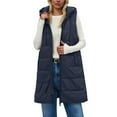 thumbnail image 5 of larppty Women Long Vest Solid Color Sleeveless Hood Winter Warm Puffer Vest Outwear (Navy, S), 5 of 6