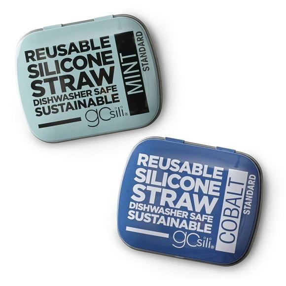 GoSili Standard Straw Tins, 2 pk, Cobalt/Mint