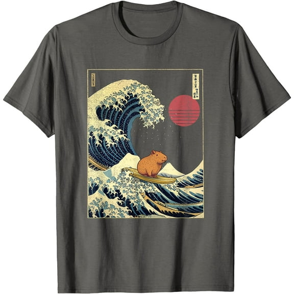 Capybara Japanese Kanagawa Wave Funny Surf Animal Unisex T-Shirt for Men Women Kids Toddler