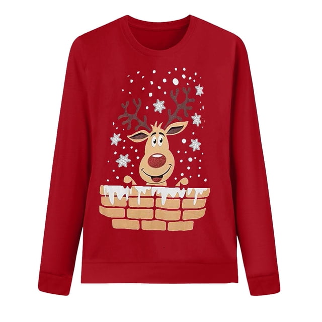 Pompotops Chemise Décontractée pour Hommes Style Noël Laid Imprimé Manches Longues Col Rond en Solde