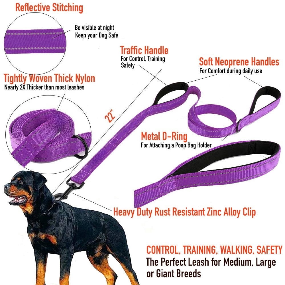 mirlewaiy Dog Leash 6ft Long,Traffic Padded Two Handle,Heavy Duty,Reflective Double Handles Lead for Control Safety Training,Leashes for Large Dogs or Medium Dogs,Dual Handles Leads(Green)