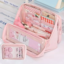 HBBKVI Large Capacity Pencil Case, 9 Compartments Pencil Bag for Office Men Women, Multi-Purpose Stationery Bag with Zipper Pink