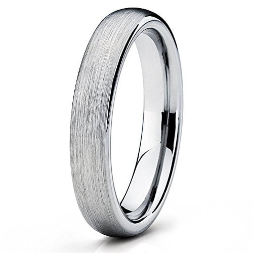 4mm Tungsten Wedding Band Gray Tungsten Ring Brushed Dome Tungsten Band Men and Women Comfort Fit