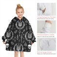 thumbnail image 6 of Black White Gothic Cat Skull Key Pattern Blanket Hoodies for Kids 6-13YR Oversize Wearable Blanket Hoodies for Boys Girls Teens, 6 of 7