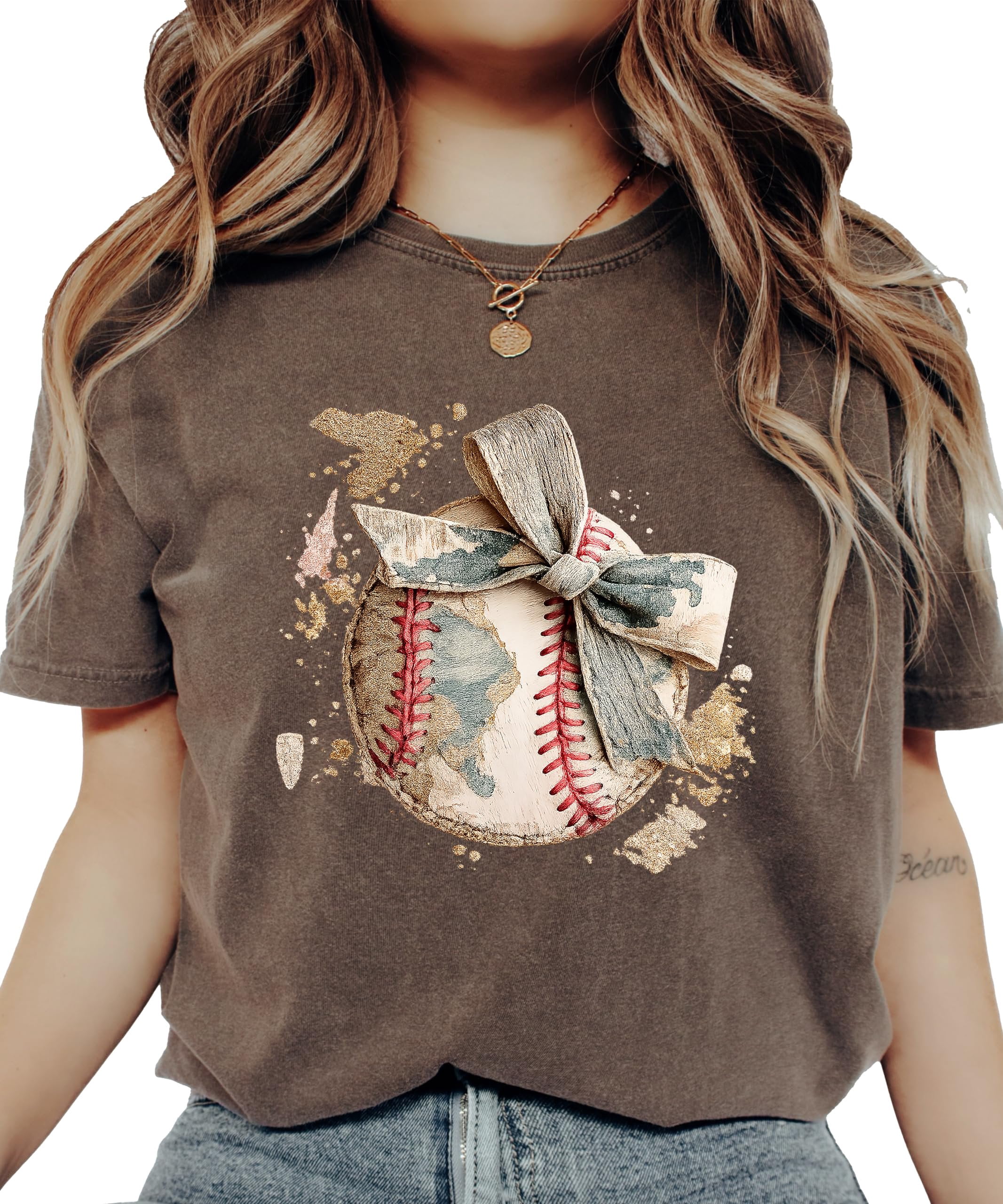 Cute Baseball Bow Shirt for Women - Coquette Game Day Tee - Trendy Sports Mom T-Shirt Espresso Shirt Adult Medium
