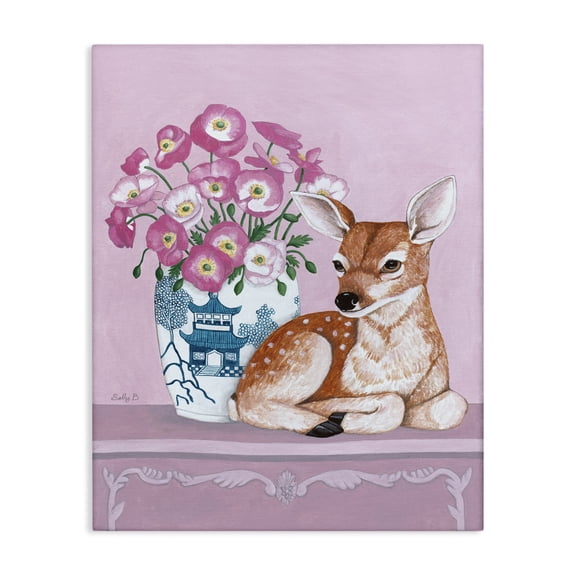 Stupell Industries Eclectic Flower Vase And Deer Canvas Art, 16 x 20, by Sally B