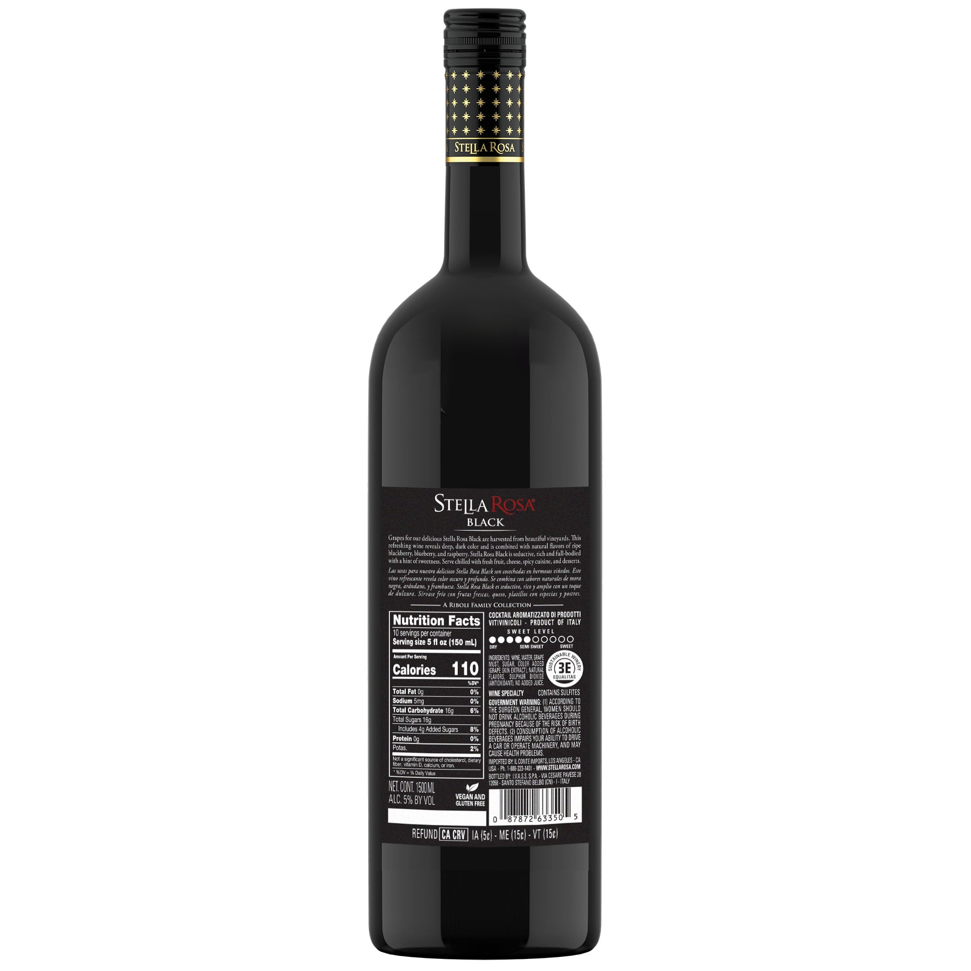 Stella Rosa Semi-Sweet Red Wine 1.5L Piedmont Italy with Black