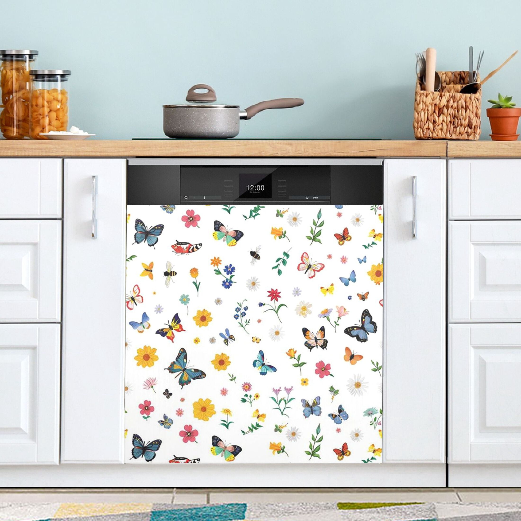 Dishwasher Magnetic Sticker 23x26 Inch Refrigerator Magnetic Sticker Washing Machine Magnetic Sticker Kitchen Panel Magnetic Sticker Home Decor Multicolored Butterflies and Flowers